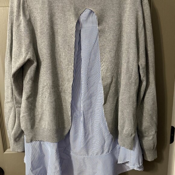 Mello Day 1XL Gray Sweater & Striped Tank 2-in-1 Layered Top - Picture 2 of 4